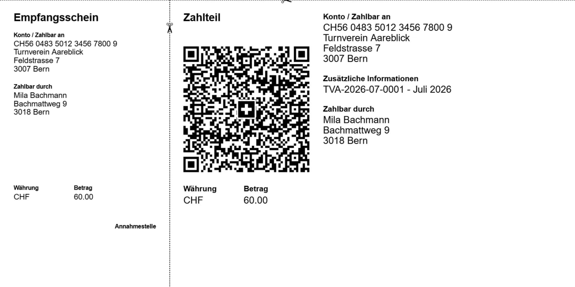Rechnung mit Swiss QR-Zahlteil